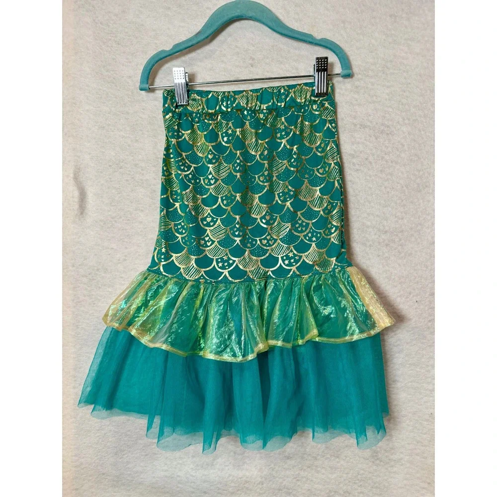 Cat & Jack Girls Teal Mermaid Swimsuit and Skirt Cover Up Set 4T Gold Foil Scale